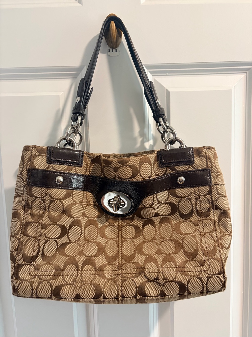 Coach Tan and Brown Signature Canvas Shoulder Bag
